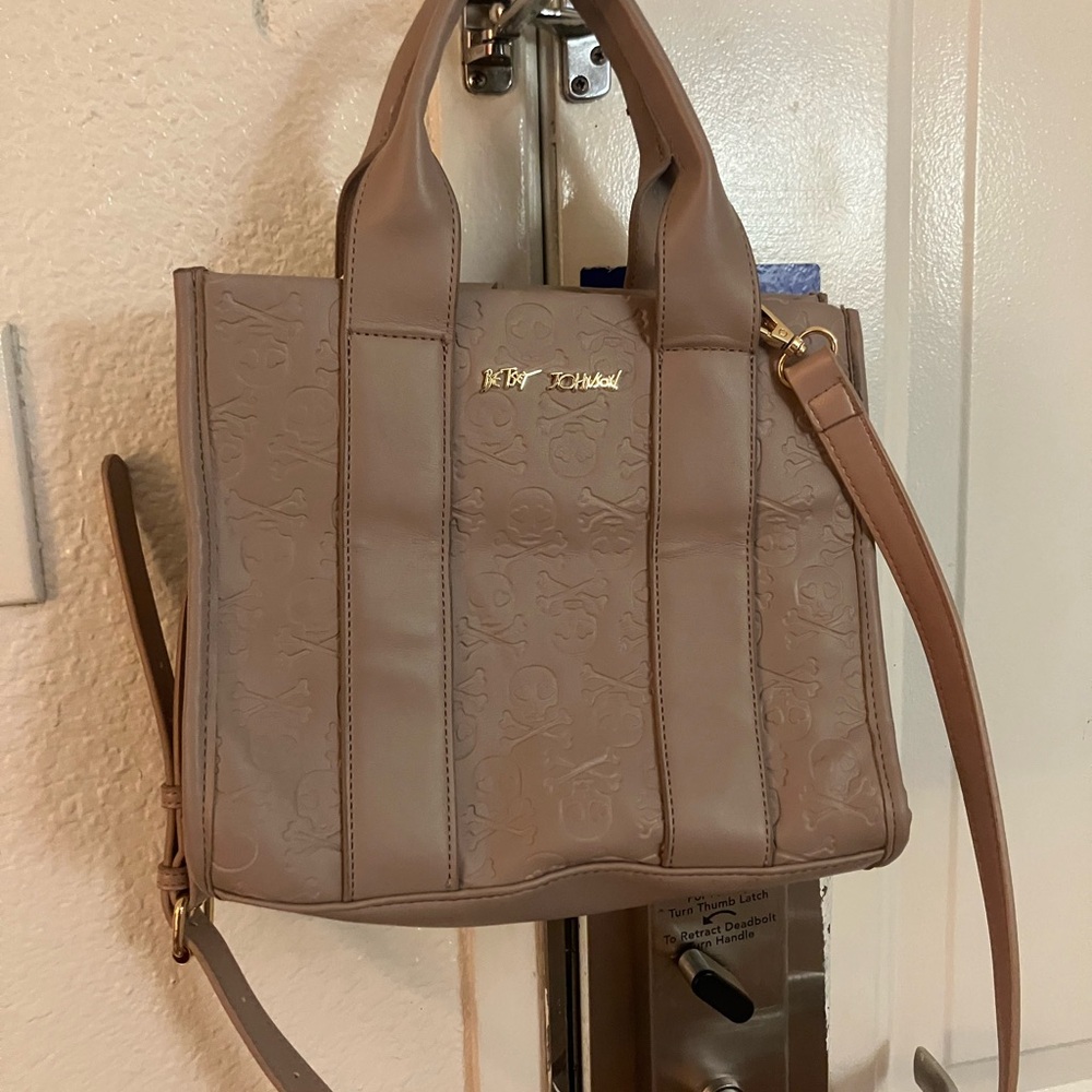 BESTY JOHNSON Taupe Embossed Leather Tote Bag